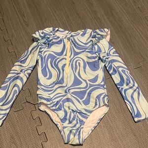 Girls Long Sleeve Swimsuit - Blue & Cream Swirl